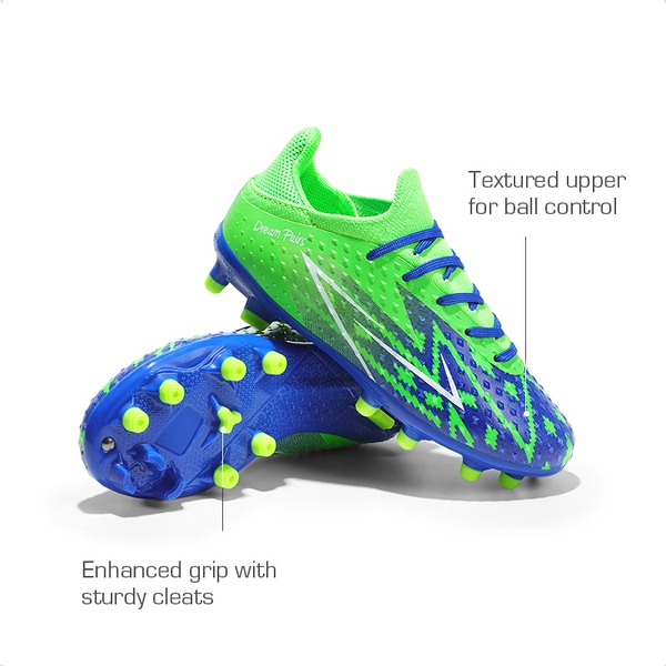 Boys' & Girls' Firm Groud Youth Soccer Cleats  - ROYAL BLUE NEON GREEN - 2